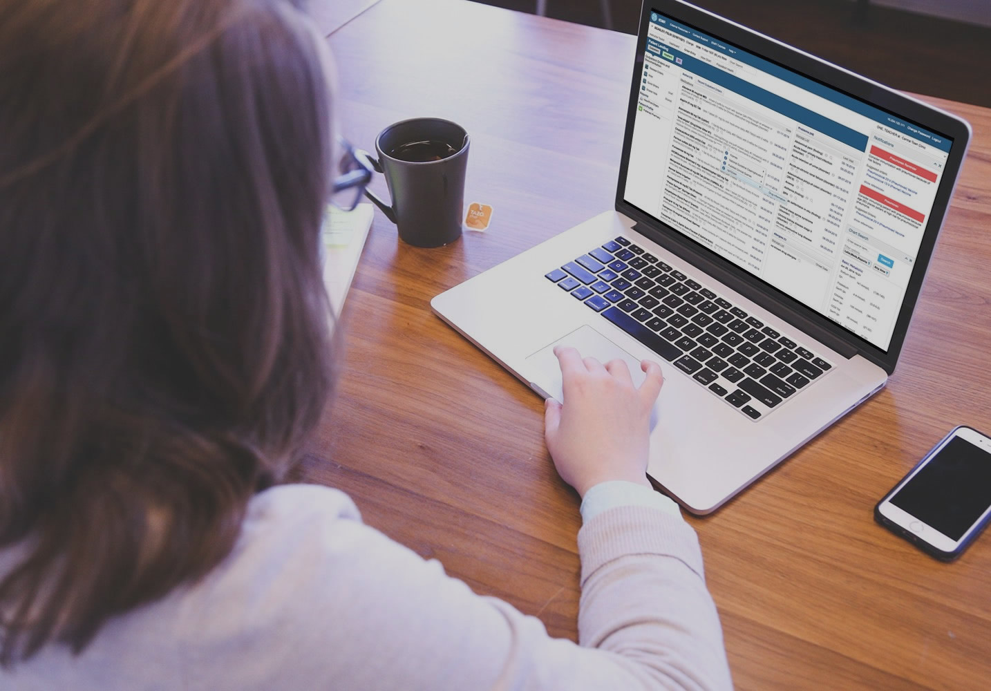 A patient record list in the teaching EHR